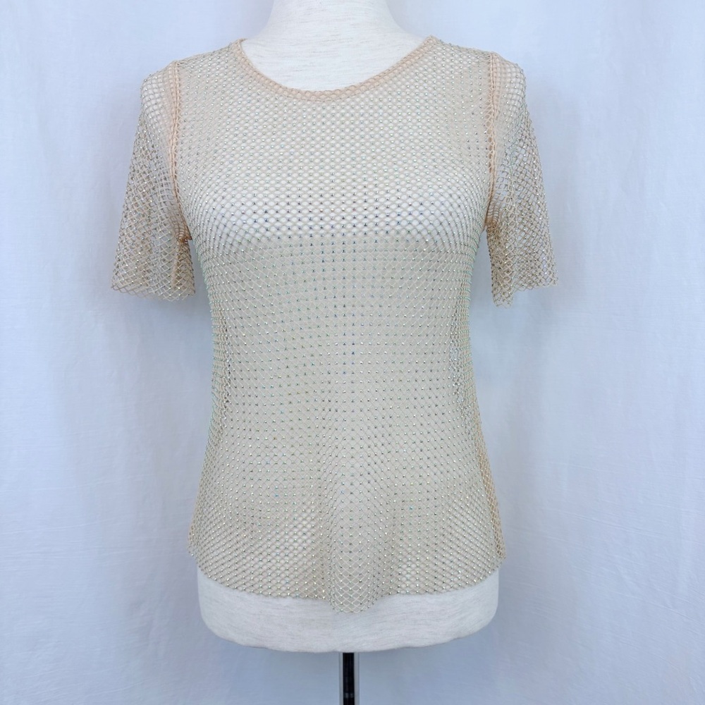 Anthropologie Sunday in Brooklyn Gold Mesh Metallic Mesh Top XS